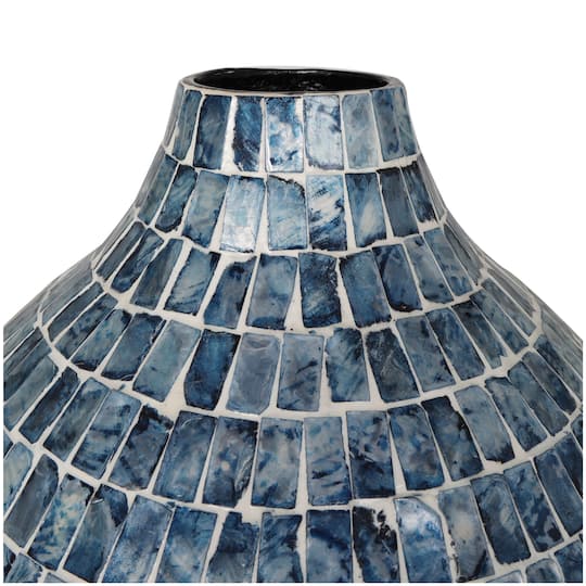 14" Blue Mother of Pearl Handmade Mosaic Inspired Vase